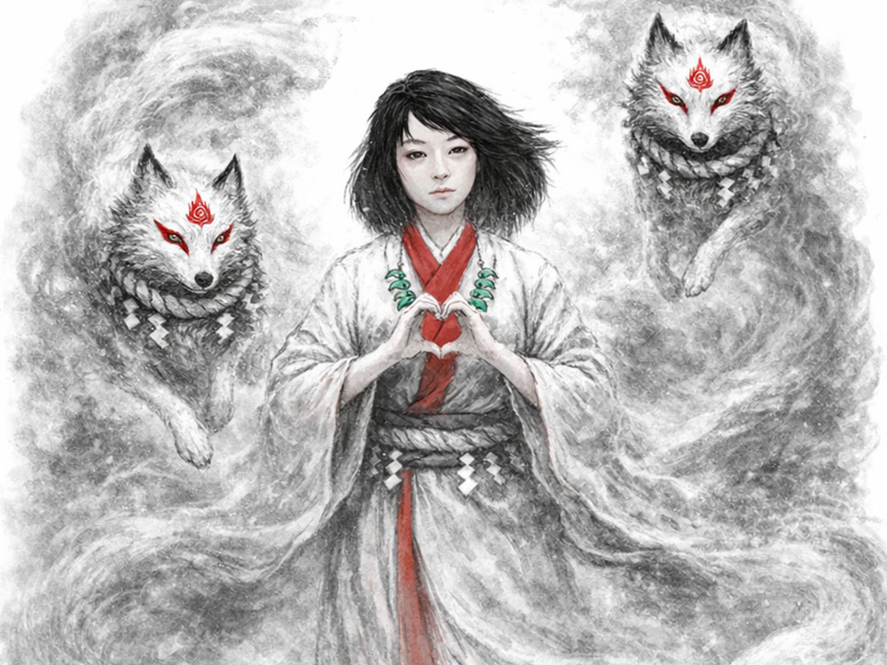 二匹の眷属を愛でる西谷稲荷大明神